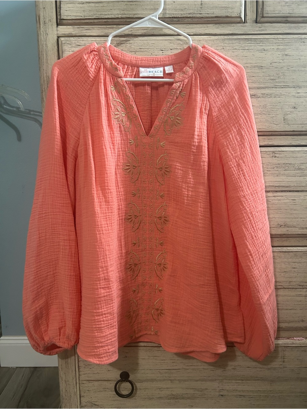 Belle by Kim Gravel Beach Club 100% Cotton Gauze Embroidered Top
